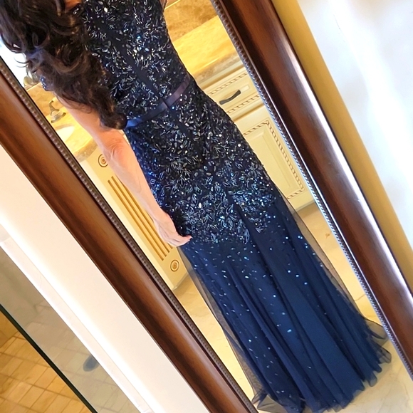 Adrianna Papell Midnight Blue Sequined Gown, Sz 2 - Picture 12 of 17